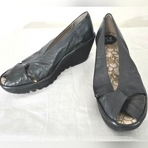 Fly London Women's Black Wedge Heel Slip-On Shoes Work Church Comfort, 40 (9)